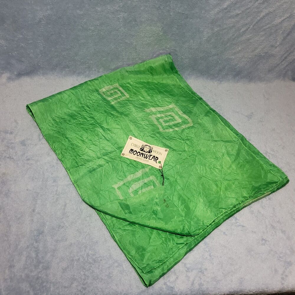 New Vintage Cybele Moon Hand Dyed Silk Scarf Green Geometric Spiral One OfA Kind
